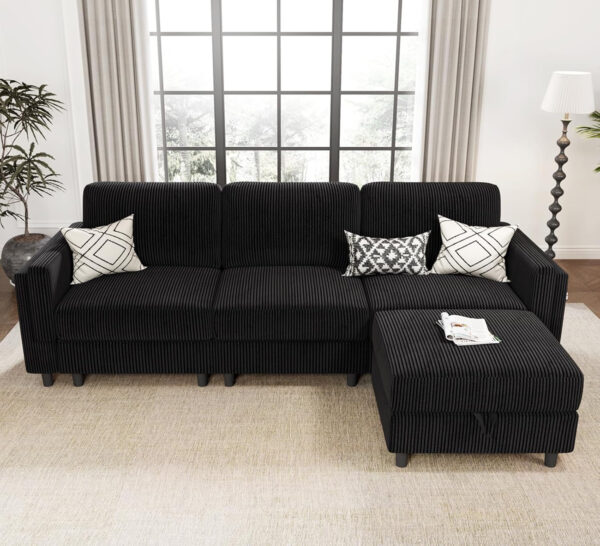 KKL Modular Sectional Sofa Bed with Storage Ottoman, Convertible L/U-Shaped Sleeper Couch for Living Room, Modern Reversible Design, Beige