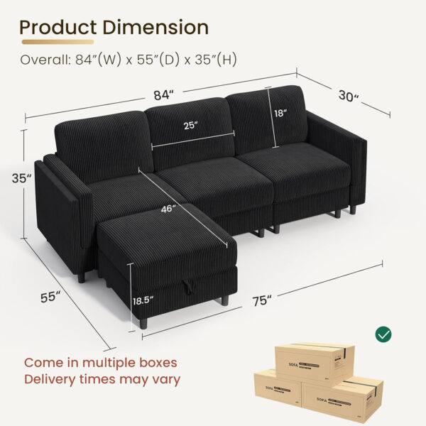 KKL Modular Sectional Sofa Bed with Storage Ottoman, Convertible L/U-Shaped Sleeper Couch for Living Room, Modern Reversible Design, Beige