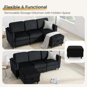 KKL Modular Sectional Sofa Bed with Storage Ottoman, Convertible L/U-Shaped Sleeper Couch for Living Room, Modern Reversible Design, Beige