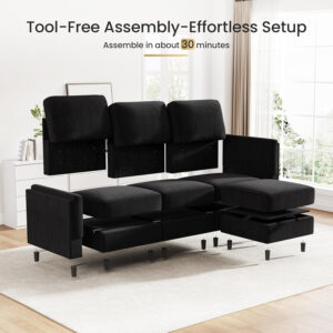 KKL Modular Sectional Sofa Bed with Storage Ottoman, Convertible L/U-Shaped Sleeper Couch for Living Room, Modern Reversible Design, Beige