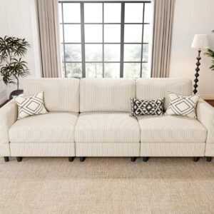 KKL Modular Sectional Sofa Bed with Storage Ottoman, Convertible L/U-Shaped Sleeper Couch for Living Room, Modern Reversible Design, Beige