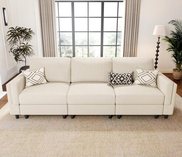 KKL Modular Sectional Sofa Bed with Storage Ottoman, Convertible L/U-Shaped Sleeper Couch for Living Room, Modern Reversible Design, Beige