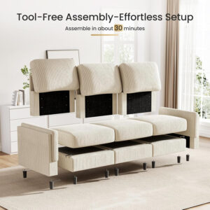 KKL Modular Sectional Sofa Bed with Storage Ottoman, Convertible L/U-Shaped Sleeper Couch for Living Room, Modern Reversible Design, Beige