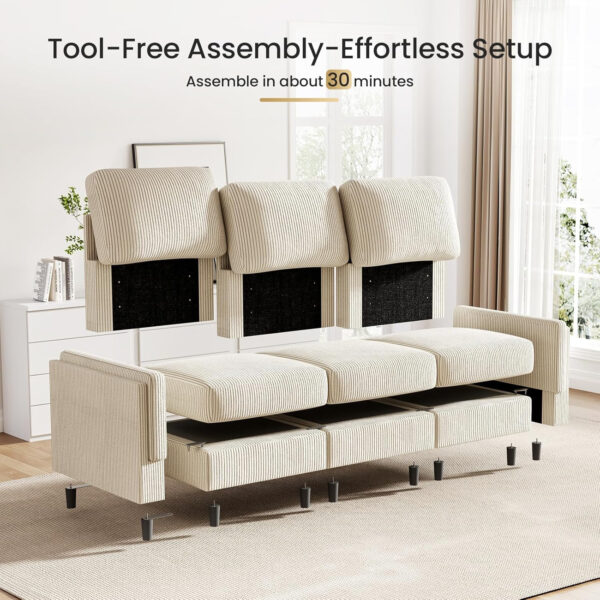 KKL Modular Sectional Sofa Bed with Storage Ottoman, Convertible L/U-Shaped Sleeper Couch for Living Room, Modern Reversible Design, Beige