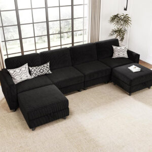 KKL Modular Sectional Sofa Bed with Storage Ottoman, Convertible L/U-Shaped Sleeper Couch for Living Room, Modern Reversible Design, Beige