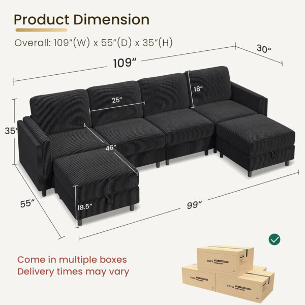 KKL Modular Sectional Sofa Bed with Storage Ottoman, Convertible L/U-Shaped Sleeper Couch for Living Room, Modern Reversible Design, Beige