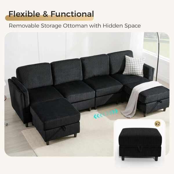 KKL Modular Sectional Sofa Bed with Storage Ottoman, Convertible L/U-Shaped Sleeper Couch for Living Room, Modern Reversible Design, Beige