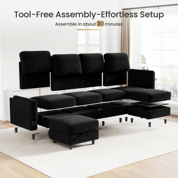 KKL Modular Sectional Sofa Bed with Storage Ottoman, Convertible L/U-Shaped Sleeper Couch for Living Room, Modern Reversible Design, Beige