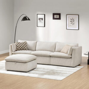 CHITA Sectional Modular Down Filled L Shape Sofa, Comfty L Shape Cloud Couch,FSC Certified L Shaped Couch for Living Room, 114 inch Width,4 Seat with Storage Ottoman, Snow