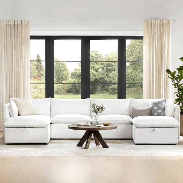 CHITA Sectional Modular Down Filled L Shape Sofa, Comfty L Shape Cloud Couch,FSC Certified L Shaped Couch for Living Room, 114 inch Width,4 Seat with Storage Ottoman, Snow