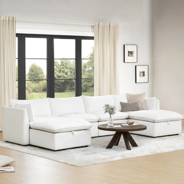CHITA Sectional Modular Down Filled L Shape Sofa, Comfty L Shape Cloud Couch,FSC Certified L Shaped Couch for Living Room, 114 inch Width,4 Seat with Storage Ottoman, Snow