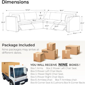 CHITA Sectional Modular Down Filled L Shape Sofa, Comfty L Shape Cloud Couch,FSC Certified L Shaped Couch for Living Room, 114 inch Width,4 Seat with Storage Ottoman, Snow