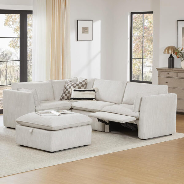 CHITA Sectional Modular Down Filled L Shape Sofa, Comfty L Shape Cloud Couch,FSC Certified L Shaped Couch for Living Room, 114 inch Width,4 Seat with Storage Ottoman, Snow