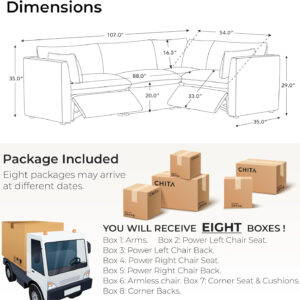 CHITA Sectional Modular Down Filled L Shape Sofa, Comfty L Shape Cloud Couch,FSC Certified L Shaped Couch for Living Room, 114 inch Width,4 Seat with Storage Ottoman, Snow