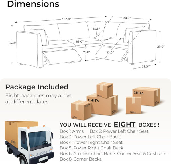 CHITA Sectional Modular Down Filled L Shape Sofa, Comfty L Shape Cloud Couch,FSC Certified L Shaped Couch for Living Room, 114 inch Width,4 Seat with Storage Ottoman, Snow