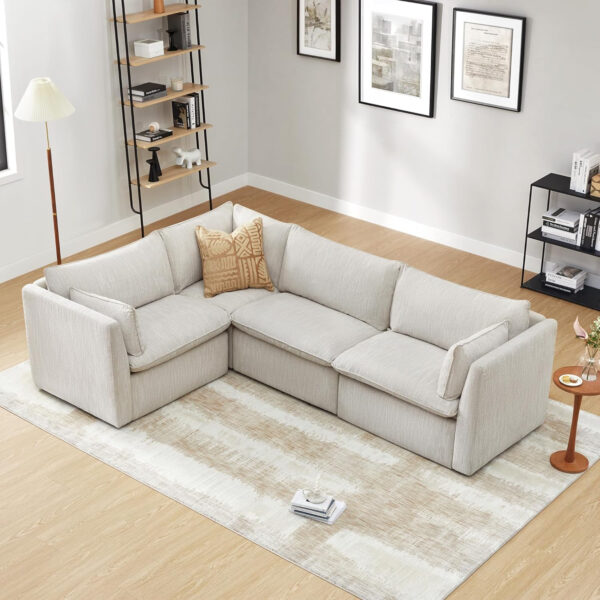 CHITA Sectional Modular Down Filled L Shape Sofa, Comfty L Shape Cloud Couch,FSC Certified L Shaped Couch for Living Room, 114 inch Width,4 Seat with Storage Ottoman, Snow