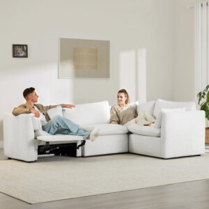 CHITA Sectional Modular Down Filled L Shape Sofa, Comfty L Shape Cloud Couch,FSC Certified L Shaped Couch for Living Room, 114 inch Width,4 Seat with Storage Ottoman, Snow
