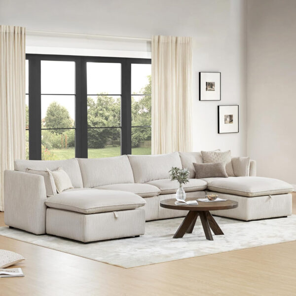 CHITA Sectional Modular Down Filled L Shape Sofa, Comfty L Shape Cloud Couch,FSC Certified L Shaped Couch for Living Room, 114 inch Width,4 Seat with Storage Ottoman, Snow