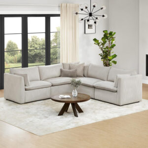 CHITA Sectional Modular Down Filled L Shape Sofa, Comfty L Shape Cloud Couch,FSC Certified L Shaped Couch for Living Room, 114 inch Width,4 Seat with Storage Ottoman, Snow