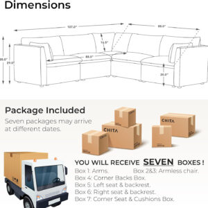 CHITA Sectional Modular Down Filled L Shape Sofa, Comfty L Shape Cloud Couch,FSC Certified L Shaped Couch for Living Room, 114 inch Width,4 Seat with Storage Ottoman, Snow
