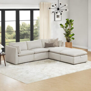 CHITA Sectional Modular Down Filled L Shape Sofa, Comfty L Shape Cloud Couch,FSC Certified L Shaped Couch for Living Room, 114 inch Width,4 Seat with Storage Ottoman, Snow