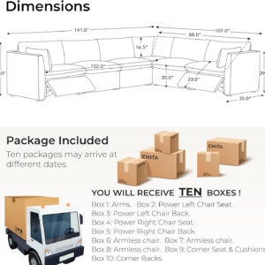 CHITA Sectional Modular Down Filled L Shape Sofa, Comfty L Shape Cloud Couch,FSC Certified L Shaped Couch for Living Room, 114 inch Width,4 Seat with Storage Ottoman, Snow
