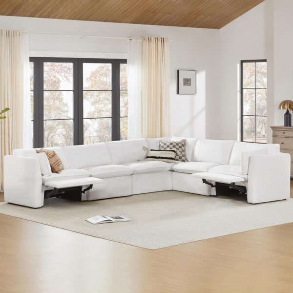 CHITA Sectional Modular Down Filled L Shape Sofa, Comfty L Shape Cloud Couch,FSC Certified L Shaped Couch for Living Room, 114 inch Width,4 Seat with Storage Ottoman, Snow