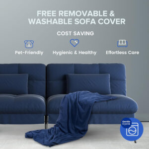 6886e9b7920ec3ab1e79cbf41be8852cb6b0d54a119c305c5b945.jpg COMHOMA Convertible Futon Sofa Bed, 68″Fabric Futon Couch with Adjustable Backrest, Folding Futon Sleeper Recliner for Living Room Furniture (Blue)