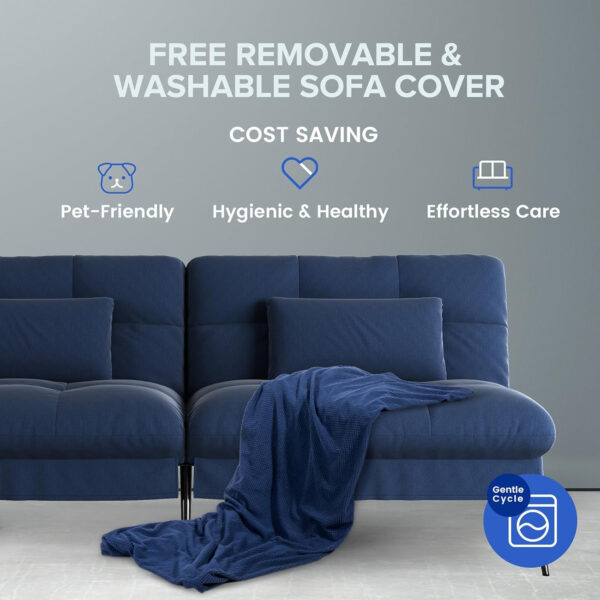 6886e9b7920ec3ab1e79cbf41be8852cb6b0d54a119c305c5b945.jpg COMHOMA Convertible Futon Sofa Bed, 68″Fabric Futon Couch with Adjustable Backrest, Folding Futon Sleeper Recliner for Living Room Furniture (Blue)