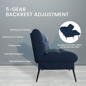 6886e9b90a44592ff0375482d3f6a9ca2ca411c5de9c3818c434c.jpg COMHOMA Convertible Futon Sofa Bed, 68″Fabric Futon Couch with Adjustable Backrest, Folding Futon Sleeper Recliner for Living Room Furniture (Blue)