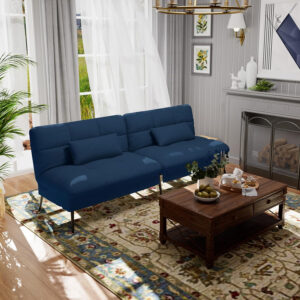 6886e9ba30208bc8ce4a161efabc164622358c342f94ac60e9521.jpg COMHOMA Convertible Futon Sofa Bed, 68″Fabric Futon Couch with Adjustable Backrest, Folding Futon Sleeper Recliner for Living Room Furniture (Blue)