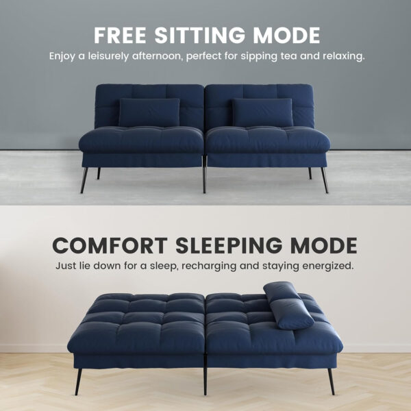 6886e9bb41d61935bd84444290e3c9242e9bc65cbb41522629e88.jpg COMHOMA Convertible Futon Sofa Bed, 68″Fabric Futon Couch with Adjustable Backrest, Folding Futon Sleeper Recliner for Living Room Furniture (Blue)