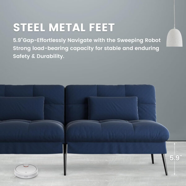 6886e9bc56e44fbfb4ba63bd6f04af8416a929012a0e22ccae387.jpg COMHOMA Convertible Futon Sofa Bed, 68″Fabric Futon Couch with Adjustable Backrest, Folding Futon Sleeper Recliner for Living Room Furniture (Blue)