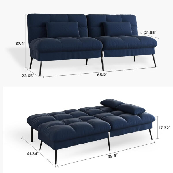 6886e9bf67af65ec88ec2fb0ab95a3f51b7fb8d22d3abec42554c.jpg COMHOMA Convertible Futon Sofa Bed, 68″Fabric Futon Couch with Adjustable Backrest, Folding Futon Sleeper Recliner for Living Room Furniture (Blue)