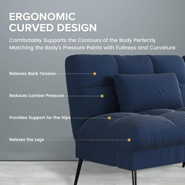 6886e9c0b922915046f6466be286f209fc8adaef9936817f35235.jpg COMHOMA Convertible Futon Sofa Bed, 68″Fabric Futon Couch with Adjustable Backrest, Folding Futon Sleeper Recliner for Living Room Furniture (Blue)