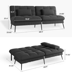 6886e9c413ce3d6c085fb89d5f7f7c638fb4c32c1b307f53dd824.jpg COMHOMA Convertible Futon Sofa Bed, 68″Fabric Futon Couch with Adjustable Backrest, Folding Futon Sleeper Recliner for Living Room Furniture (Blue)