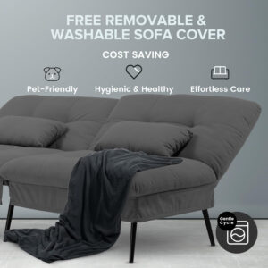 6886e9c74fddaa071395fabba8042b08f9db6668c1923b53419ba.jpg COMHOMA Convertible Futon Sofa Bed, 68″Fabric Futon Couch with Adjustable Backrest, Folding Futon Sleeper Recliner for Living Room Furniture (Blue)