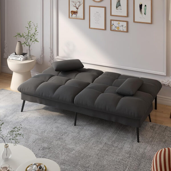 6886e9c94b44894fb0fa8ef243faa609dc0d855bca09d45ed099d.jpg COMHOMA Convertible Futon Sofa Bed, 68″Fabric Futon Couch with Adjustable Backrest, Folding Futon Sleeper Recliner for Living Room Furniture (Blue)