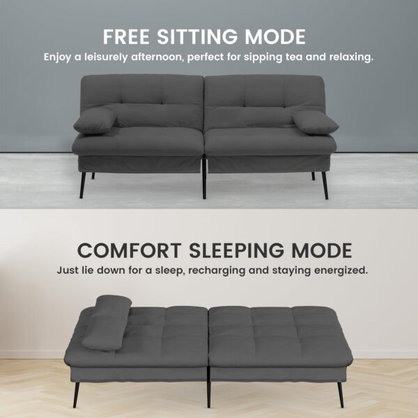 6886e9ca66e80e1c3d2e92393e40f1392ed7dc748410f994240fc.jpg COMHOMA Convertible Futon Sofa Bed, 68″Fabric Futon Couch with Adjustable Backrest, Folding Futon Sleeper Recliner for Living Room Furniture (Blue)