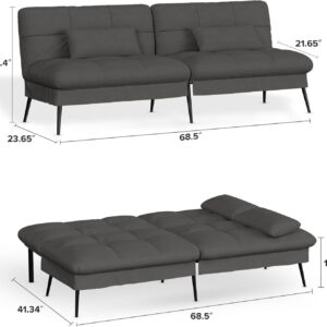 6886e9ce9297d1996e891d69db38d35f8c0e430294fa11b29b603.jpg COMHOMA Convertible Futon Sofa Bed, 68″Fabric Futon Couch with Adjustable Backrest, Folding Futon Sleeper Recliner for Living Room Furniture (Blue)