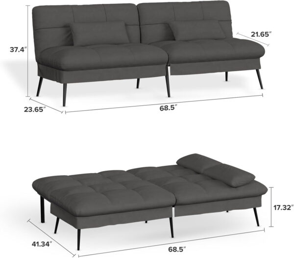 6886e9ce9297d1996e891d69db38d35f8c0e430294fa11b29b603.jpg COMHOMA Convertible Futon Sofa Bed, 68″Fabric Futon Couch with Adjustable Backrest, Folding Futon Sleeper Recliner for Living Room Furniture (Blue)