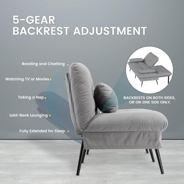 6886e9d76263e8fe09fb0b17b8ebc22a632ddac0076d49256e6fd.jpg COMHOMA Convertible Futon Sofa Bed, 68″Fabric Futon Couch with Adjustable Backrest, Folding Futon Sleeper Recliner for Living Room Furniture (Blue)