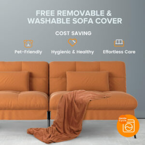 6886e9e085a7137e6be4ef008b5f965703053688382e4dd49347a.jpg COMHOMA Convertible Futon Sofa Bed, 68″Fabric Futon Couch with Adjustable Backrest, Folding Futon Sleeper Recliner for Living Room Furniture (Blue)