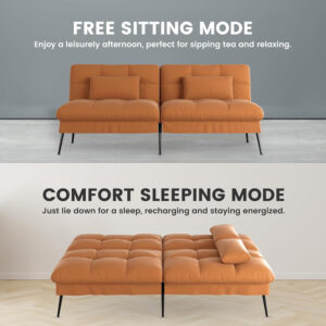 6886e9e2b0c0bad3052bfe3214a97eafebf37bbf6439f254448f7.jpg COMHOMA Convertible Futon Sofa Bed, 68″Fabric Futon Couch with Adjustable Backrest, Folding Futon Sleeper Recliner for Living Room Furniture (Blue)