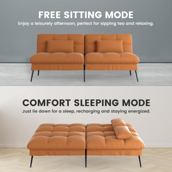 6886e9e2b0c0bad3052bfe3214a97eafebf37bbf6439f254448f7.jpg COMHOMA Convertible Futon Sofa Bed, 68″Fabric Futon Couch with Adjustable Backrest, Folding Futon Sleeper Recliner for Living Room Furniture (Blue)