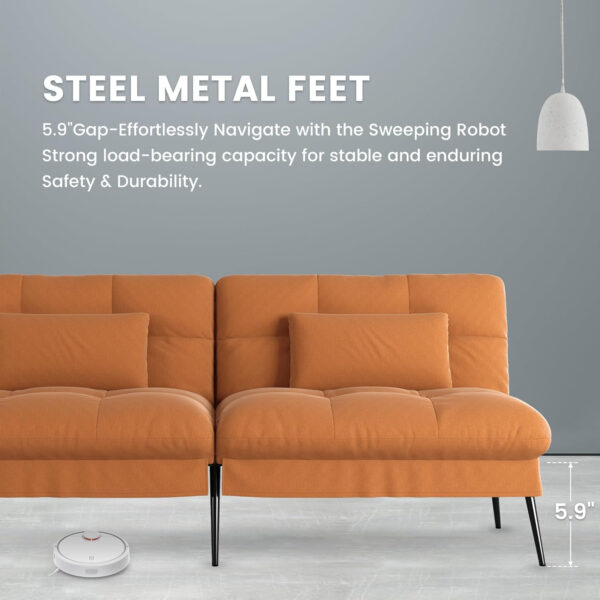 6886e9e4bf74fdc6995432c75a5f42c6ba18e07f306ec8ca781e8.jpg COMHOMA Convertible Futon Sofa Bed, 68″Fabric Futon Couch with Adjustable Backrest, Folding Futon Sleeper Recliner for Living Room Furniture (Blue)