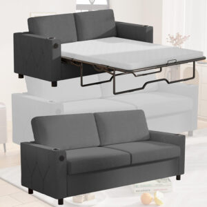 6886ea189de2e1e3c07cd98de95ef1e1121baa02f285866fb7148.jpg Mjkone Pull Out Sofa Bed, Full Sleeper Sofa Couch with Cup Holders and Memory Foam Mattress, 2-in-1 Convertible Pullout Couch with USB Charging Ports for Living Room Guest Room Apartment, Beige