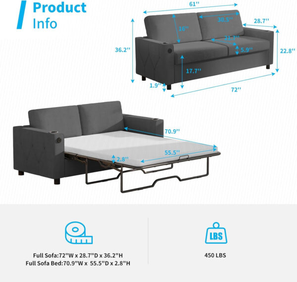 6886ea1c3dd7e1f1de9f587220e2b111da8e25925f3d92ea7f50c.jpg Mjkone Pull Out Sofa Bed, Full Sleeper Sofa Couch with Cup Holders and Memory Foam Mattress, 2-in-1 Convertible Pullout Couch with USB Charging Ports for Living Room Guest Room Apartment, Beige