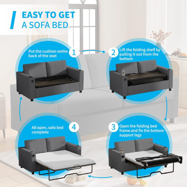 6886ea1eb44e86293be4e83be9971d87af05d9bb3fb274d0f7c8e.jpg Mjkone Pull Out Sofa Bed, Full Sleeper Sofa Couch with Cup Holders and Memory Foam Mattress, 2-in-1 Convertible Pullout Couch with USB Charging Ports for Living Room Guest Room Apartment, Beige