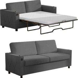 6886ea228d14b07254fd81c84f79bfb34127cec0e56666de2d289.jpg Mjkone Pull Out Sofa Bed, Full Sleeper Sofa Couch with Cup Holders and Memory Foam Mattress, 2-in-1 Convertible Pullout Couch with USB Charging Ports for Living Room Guest Room Apartment, Beige